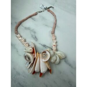 Free People Chunky Seashell Statement Necklace Peach White
